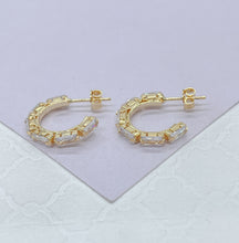 Load image into Gallery viewer, 18k Gold Filled Baguette Stone-Patterned C-Hoop Earrings, Gifts For Her, Nightlife Jewlery, Birthday Hoops,
