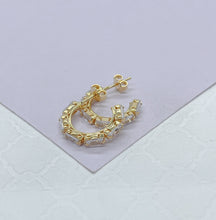 Load image into Gallery viewer, 18k Gold Filled Baguette Stone-Patterned C-Hoop Earrings, Gifts For Her, Nightlife Jewlery, Birthday Hoops,