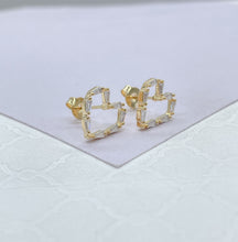 Load image into Gallery viewer, 18k Gold Filled Baguette Heart Stud Earrings