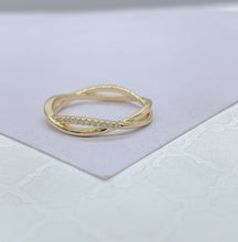 Load image into Gallery viewer, 18k Gold Filled Twisted Ring with Micro CZ Pave