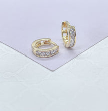 Load image into Gallery viewer, 18k Gold Filled Small Children’s Baguette Stone Huggie Hoop Earrings