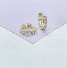 Load image into Gallery viewer, 18k Gold Filled Small Children’s Baguette Stone Huggie Hoop Earrings