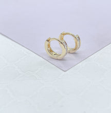 Load image into Gallery viewer, 18k Gold Filled Small Children’s Baguette Stone Huggie Hoop Earrings