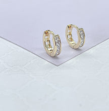 Load image into Gallery viewer, 18k Gold Filled Small Children’s Baguette Stone Huggie Hoop Earrings