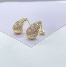 Load image into Gallery viewer, 18k Gold Filled Chunky Tear Drop Earring Covered in Pave CZ Stones, Available in 2 sizes
