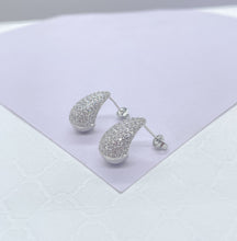 Load image into Gallery viewer, 18k Gold Filled Chunky Tear Drop Earring Covered in Pave CZ Stones, Available in 2 sizes