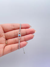 Load image into Gallery viewer, 18k Gold Filled Adjustable Tennis Evil Eye Bracelet Featuring Slide Clasp Hypoallergenic Jewelry, Tennis Bracelet, Dainty Evil Eye,