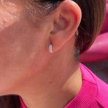 Load image into Gallery viewer, 18k Gold Filled Small Children’s Baguette Stone Huggie Hoop Earrings