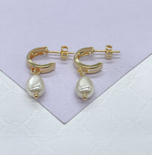 Load image into Gallery viewer, 18k Gold Filled Hoop Earrings with Faux Pearl Dangle