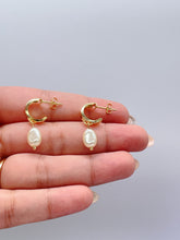 Load image into Gallery viewer, 18k Gold Filled Hoop Earrings with Faux Pearl Dangle