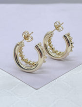 Load image into Gallery viewer, 18k Gold Filled Double Link Smooth And Twisted Pushback Open Hoop Earring C-Hoop