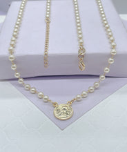 Load image into Gallery viewer, 18k Gold Filled Dainty Pearl Choker with Angle Medallion Center Piece Choker