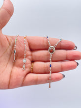 Load image into Gallery viewer, Silver Filled Small oval Colorful Rosary Necklace, Multicolor Fashion Jesus Medal