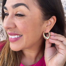 Load image into Gallery viewer, 18k Gold Filled Chunky Long Smooth Dome Style Tear Drop Huggie Earring