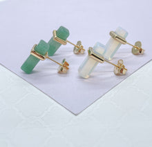 Load image into Gallery viewer, 18k Gold Filled Iridescent, Mini Brick-Stone Shaped Stud Earring , Art Novau Earrings, Gifts For Her, Birthday Gift