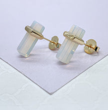 Load image into Gallery viewer, 18k Gold Filled Iridescent Stone Stud Earrings: Art Nouveau Style