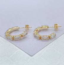 Load image into Gallery viewer, 18k Gold Filled Baguette Stone-Patterned C-Hoop Earrings, Gifts For Her, Nightlife Jewlery, Birthday Hoops,
