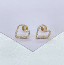 Load image into Gallery viewer, 18k Gold Filled Baguette Stone-Patterned Heart Stud Earring, Gifts For Her, Dainty Studs, Birthday Gift
