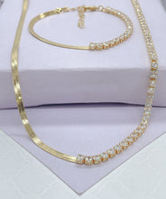 Load image into Gallery viewer, 18k Gold Filled Simple Thin 3mm Half Herringbone and Tennis Chain Choker Set, Birthday Gift, Gifts For her, Dainty Set, Dainty Chokers