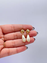 Load image into Gallery viewer, 18k Gold Filled Smooth Tear Drop Shapped Pearl Dangle Hoop Earrings