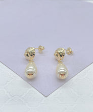 Load image into Gallery viewer, 18k Gold Filled Smooth Tear Drop Shapped Pearl Dangle Hoop Earrings