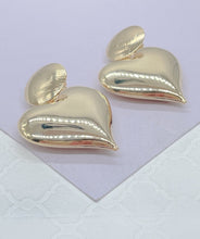 Load image into Gallery viewer, 18k Gold Filled Giant Puffy Dangle Heart Earrings, Heart Jewlery, Love Earrings, Gifts for her, Statement Earrings