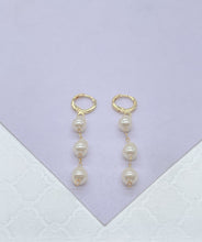 Load image into Gallery viewer, 18k Gold Filled Pearl Drop Hoop Earrings: Dainty Pearl Jewelry