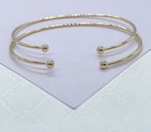 Load image into Gallery viewer, 18k Gold Filled Plain Dainty Cuff Bracelet With Tiny Balls as Ends
