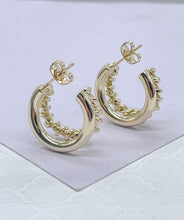 Load image into Gallery viewer, 18k Gold Filled Double Link Smooth And Twisted Pushback Open Hoop Earring C-Hoop