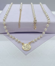 Load image into Gallery viewer, 18k Gold Filled Dainty Pearl Choker with Angle Medallion Center Piece Choker