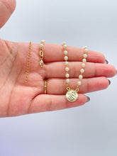 Load image into Gallery viewer, 18k Gold Filled Dainty Pearl Choker with Angle Medallion Center Piece Choker
