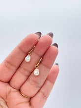 Load image into Gallery viewer, 18k Gold Filled Dainty Dangling Hoop With Small Pearl Charm