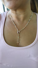 Load image into Gallery viewer, Silver Filled Small oval Colorful Rosary Necklace, Multicolor Fashion Jesus Medal