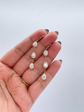 Load image into Gallery viewer, 18k Gold Filled Pearl Drop Hoop Earrings: Dainty Pearl Jewelry