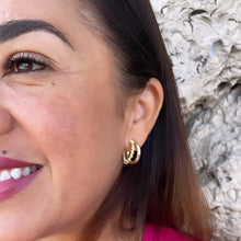 Load image into Gallery viewer, 18k Gold Filled Double Link Smooth And Twisted Pushback Open Hoop Earring C-Hoop