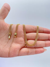 Load image into Gallery viewer, 18k Gold Filled 4mm Three Rowed Beaded Necklace and Bracelet Set