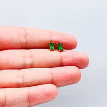 Load image into Gallery viewer, 18k GoldFilled Baguette Tiny Emerald Stud