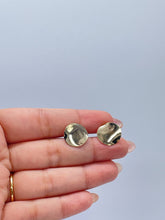 Load image into Gallery viewer, 18k Gold Filled Stud Earrings: Plain Flat Curved Dainty Jewelry