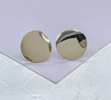 Load image into Gallery viewer, 18k Gold Filled Stud Earrings: Plain Flat Curved Dainty Jewelry