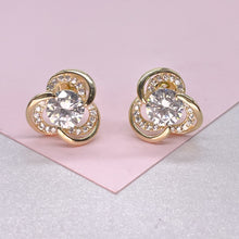 Load image into Gallery viewer, 18k Gold Filled Flower Stud Earrings with CZ Stone