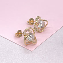 Load image into Gallery viewer, 18k Gold Filled Flower Stud Earrings with CZ Stone
