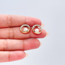 Load image into Gallery viewer, 18k Gold Filled Dainty Gold Studs, Crowned with CZ Stones and Pearl Center Piece
