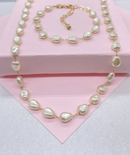 Load image into Gallery viewer, Elegant 18k Gold Filled Synthetic Pearl Necklace and Pearl Set, Pearl Jewlery, Dainty Pearls