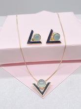 Load image into Gallery viewer, 18k Gold Filled Enamel Triangle with round natural stone set