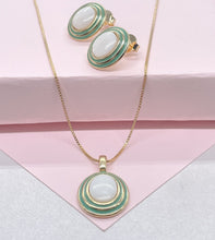 Load image into Gallery viewer, 18k Gold Filled Enamel Medallion Necklace Set: Dainty Natural Stone Jewelry