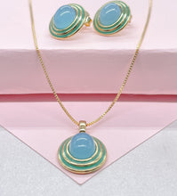 Load image into Gallery viewer, 18k Gold Filled Enamel Medallion Necklace Set: Dainty Natural Stone Jewelry