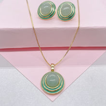 Load image into Gallery viewer, 18k Gold Filled Enamel Medallion Necklace Set: Dainty Natural Stone Jewelry