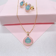 Load image into Gallery viewer, 18k Gold Filled, Avocado Style Necklace Set With Enamel and Natural Stone