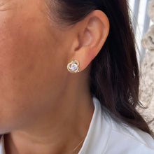 Load image into Gallery viewer, 18k Gold Filled Flower Stud Earrings with CZ Stone