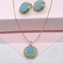 Load image into Gallery viewer, 18k Gold Filled Enamel Medallion Necklace Set: Dainty Natural Stone Jewelry